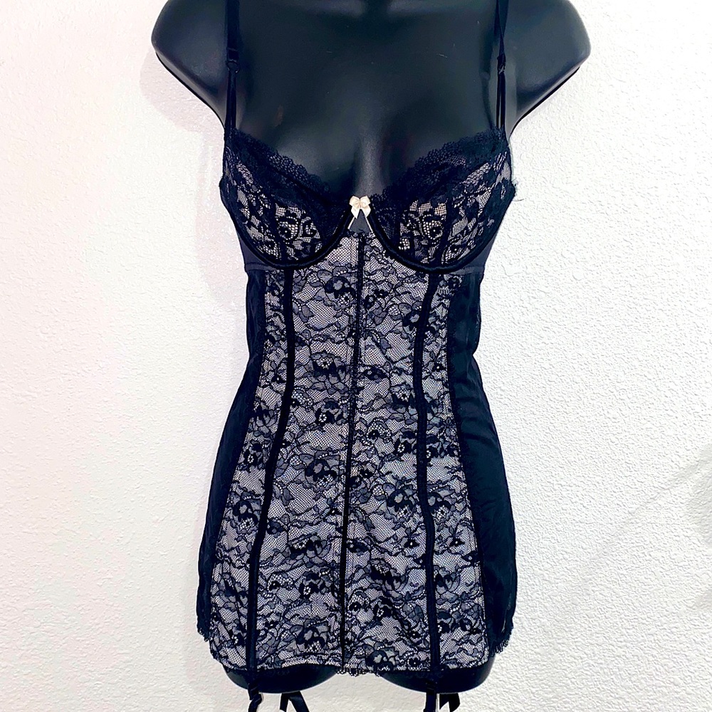 New Women Victoria's Secret Sexy Underwire Intimate Solid Black Babydoll 34 B